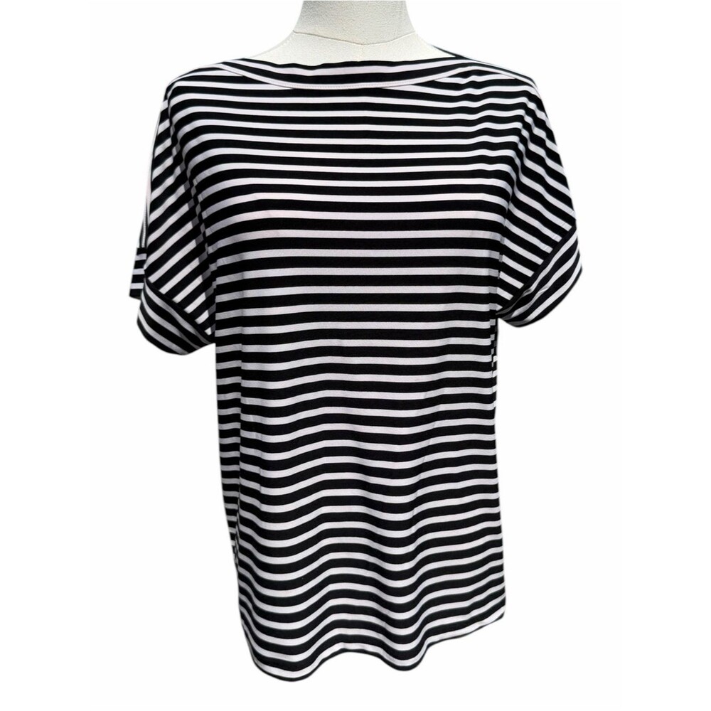 Lauren Ralph Lauren Boat Neck Top Women’s Petite S Black White Striped Workwear